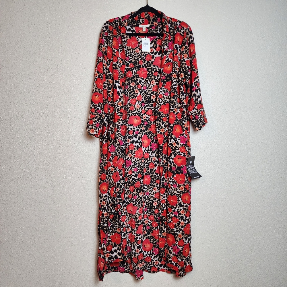 Loralette Long Kimono Floral Animals Print Open Front 2X